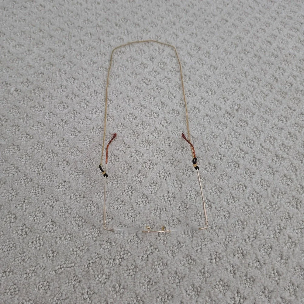 Foster Grant Micro Readers Rimless Gold Reading Glasses with Ostrich Case Chain